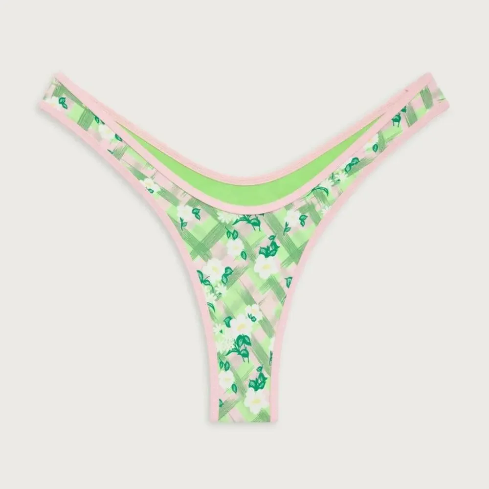 NWT Frankies Bikinis Full Moon Plaid Micro Bikini Bottom Baby Daisy Large NWT